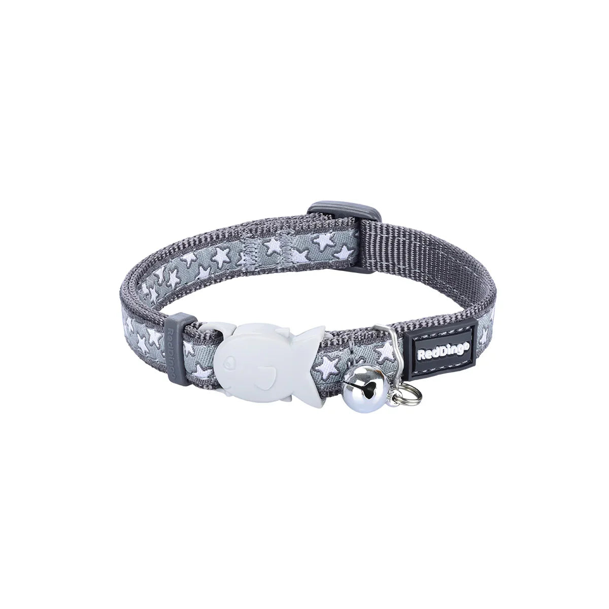 Red Dingo Cat Collar Design Stars White on Cool Grey