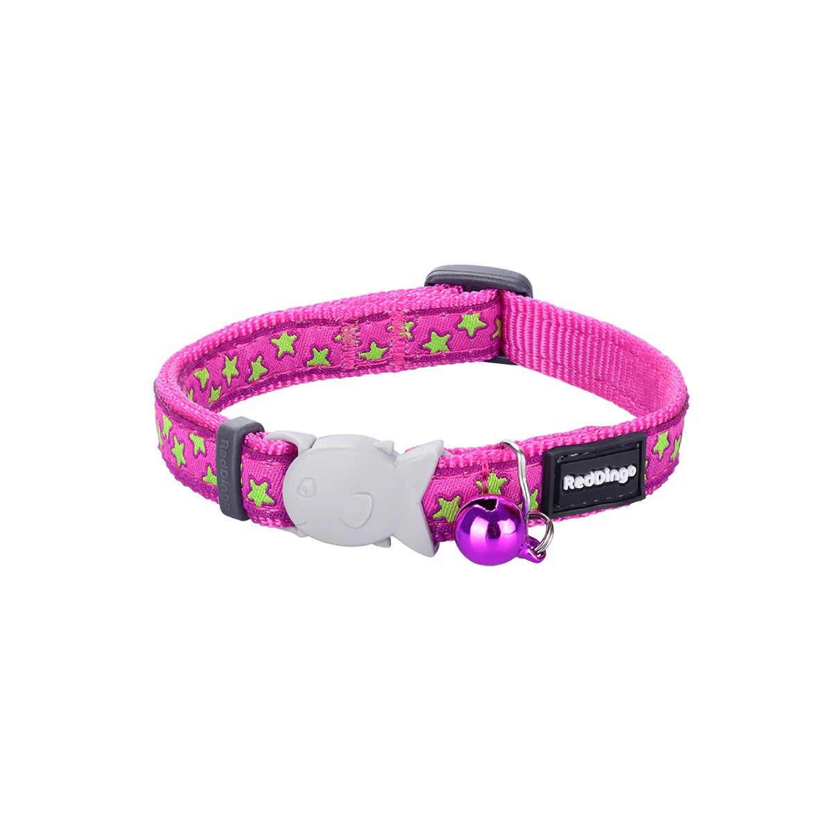 Red Dingo Cat Collar Design Stars Lime on Hot Pink