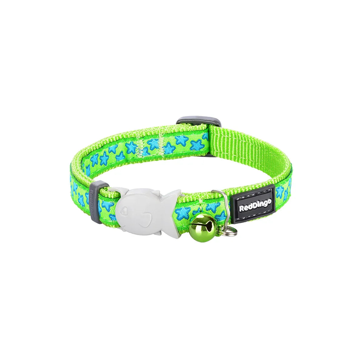 Red Dingo Cat Collar Design Stars Turquoise on Lime Green