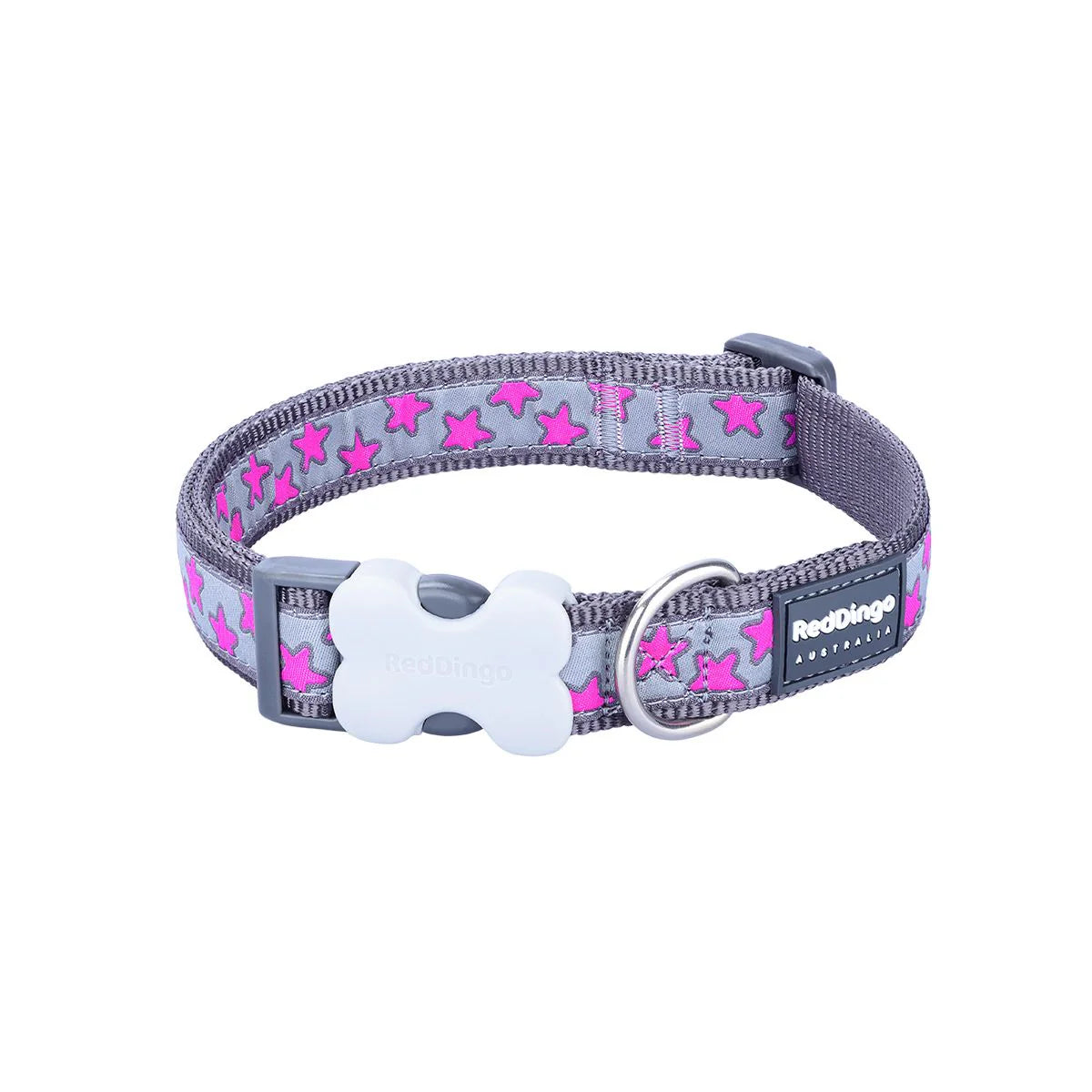 Dog Collar Design Hot Pink Stars on Grey