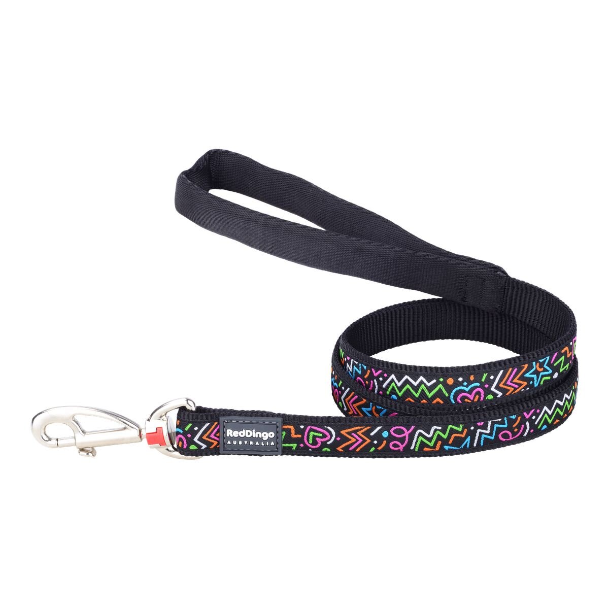 Red Dingo Dog Lead Design Squiggles Black 1.2m