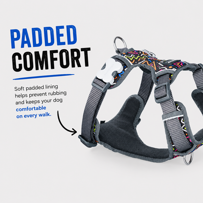 Dog Padded Harness Squiggles Black