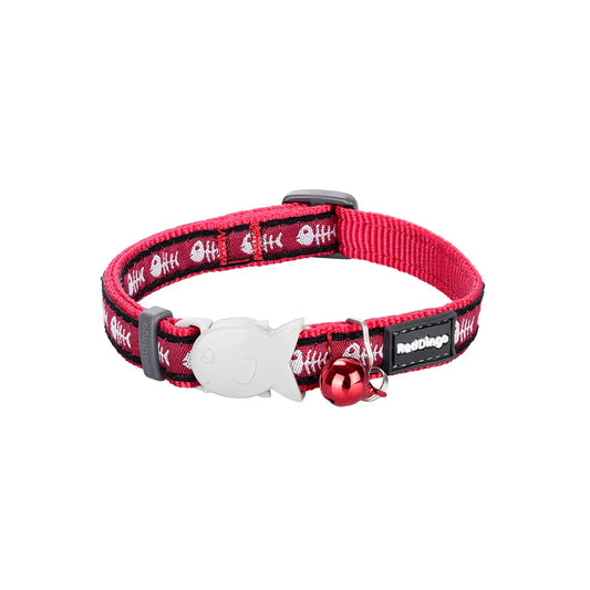 Cat Collar Design Fish Bone Red