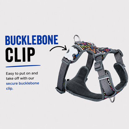 Dog Padded Harness Squiggles Black