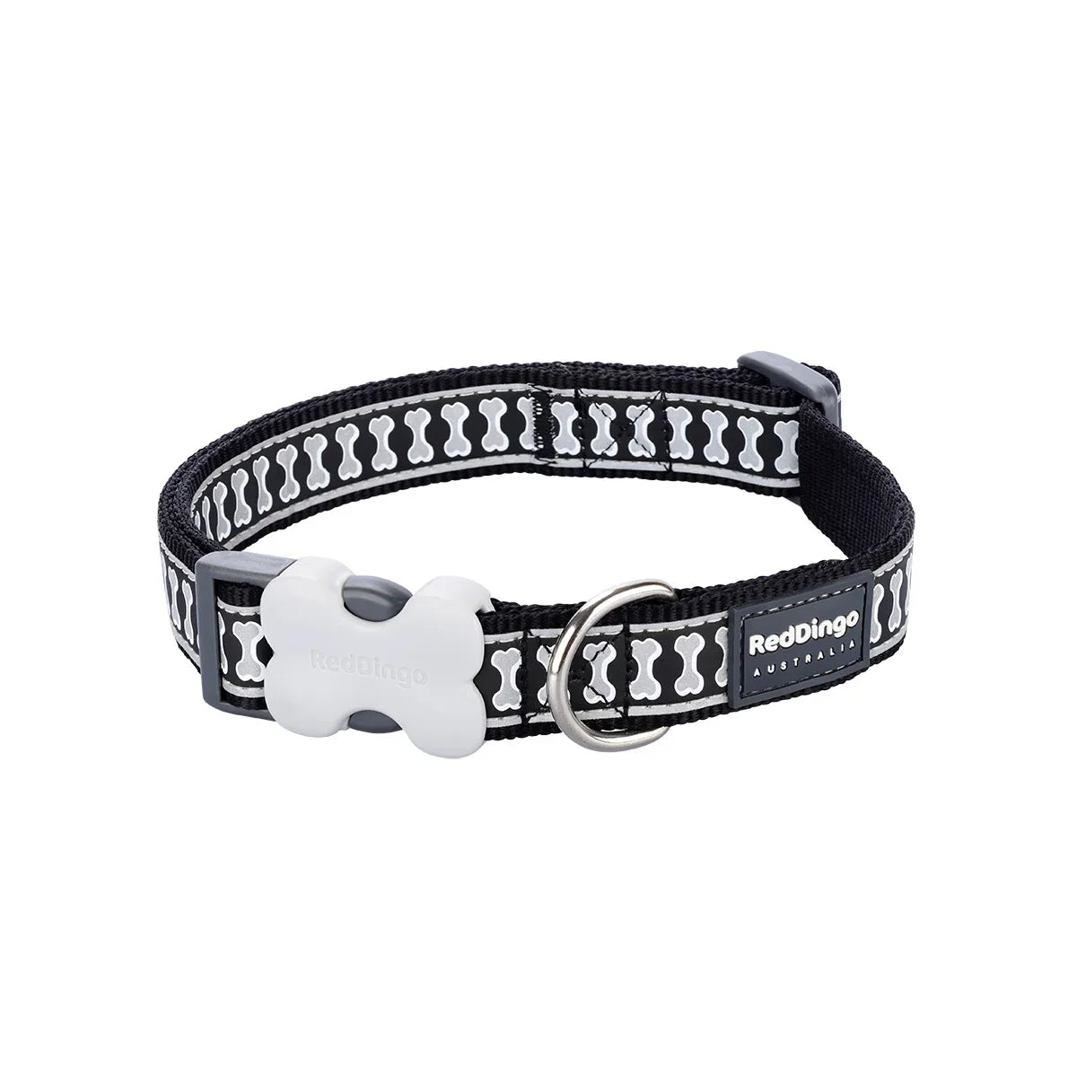 Red Dingo Dog Collar Reflective Bones Black