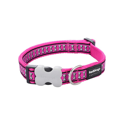 Dog Collar Reflective Bones Hot Pink