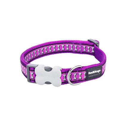 Dog Collar Reflective Bones Purple