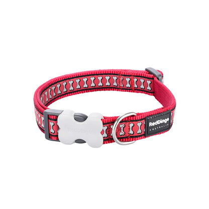 Dog Collar Reflective Bones Red