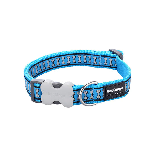 Dog Collar Reflective Bones Turquoise