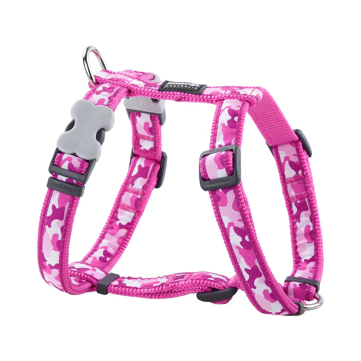 Dog H-Harness Design Camouflage Hot Pink