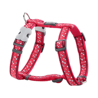 Dog H-Harness Design Flying Bones Red