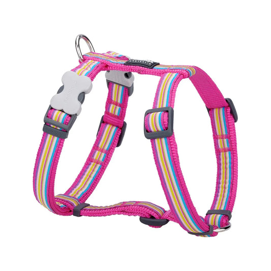 Dog H-Harness Design Horizontal Stripes Hot Pink