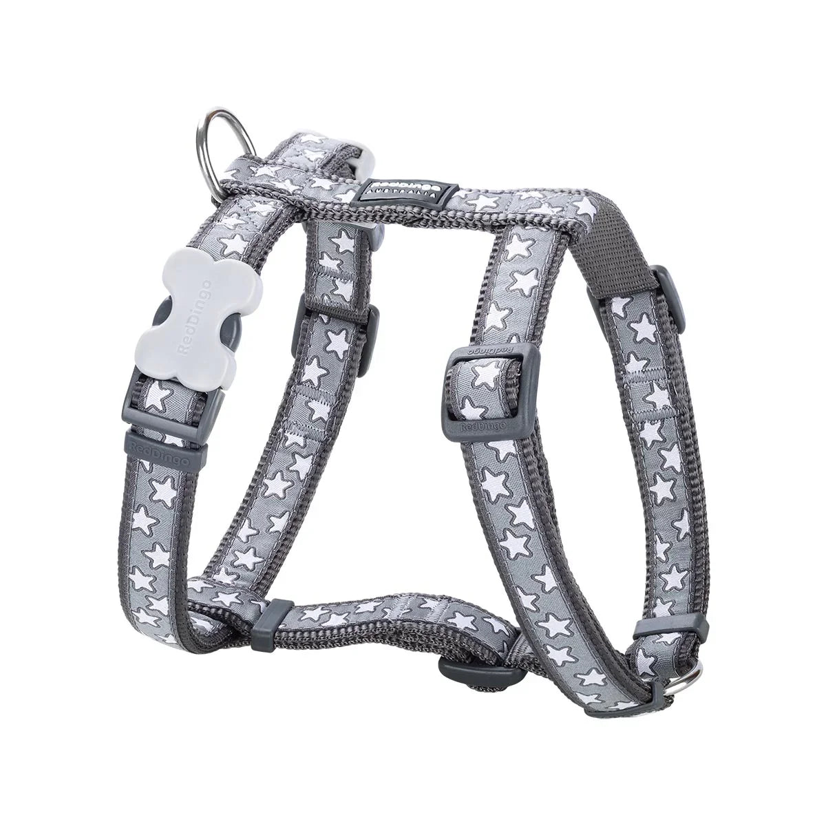 Dog H-Harness Design Stars White on Cool Grey