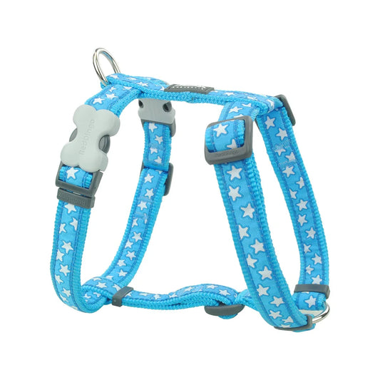 Dog H-Harness Design Stars White on Turquoise