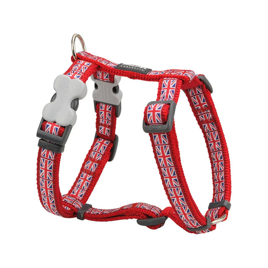 Dog H-Harness Design Union Jack Flag on Red