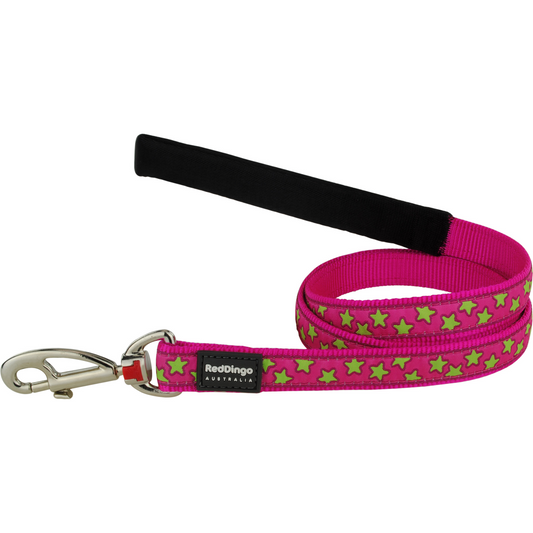 Dog Lead Design Stars Lime on Hot Pink 1.2m