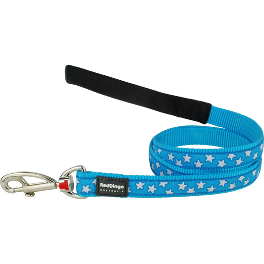 Dog Lead Design Stars White on Turquoise 1.2m