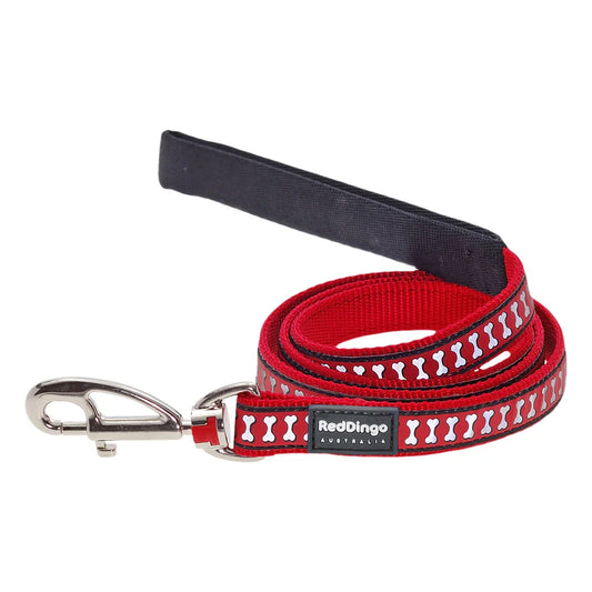 Dog Lead Reflective Bones Red 1.2m