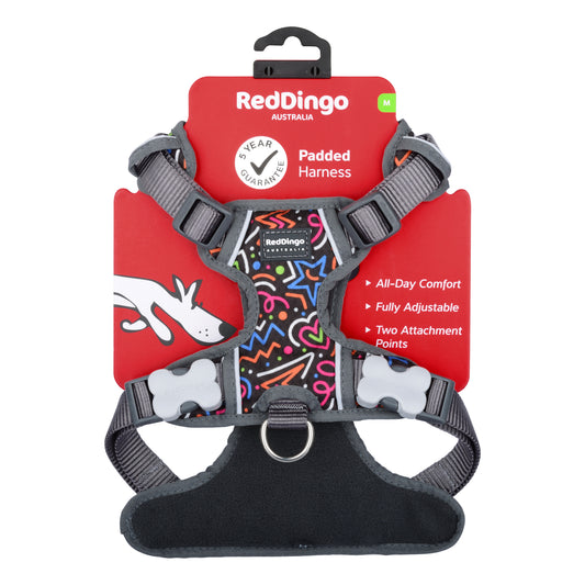 Dog Padded Harness Squiggles Black