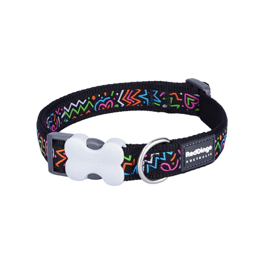 Red Dingo Dog Collar Design Squiggles Black