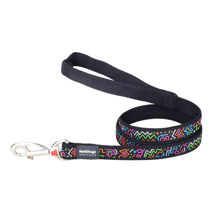 Red Dingo Dog Lead Design Squiggles Black 1.2m