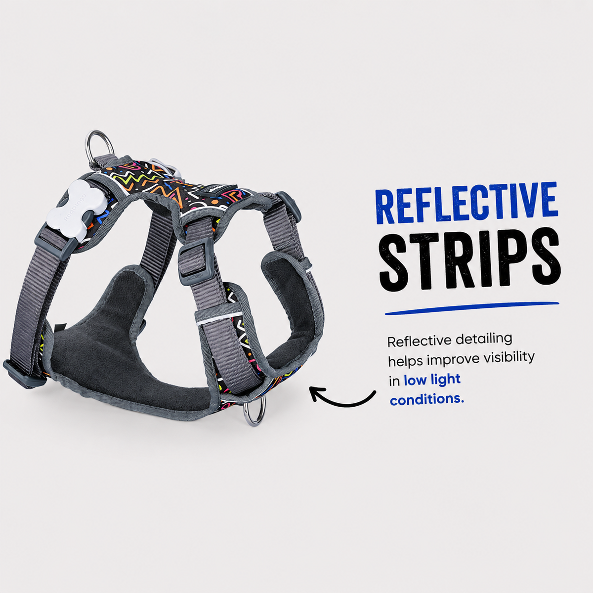 Dog Padded Harness Squiggles Black